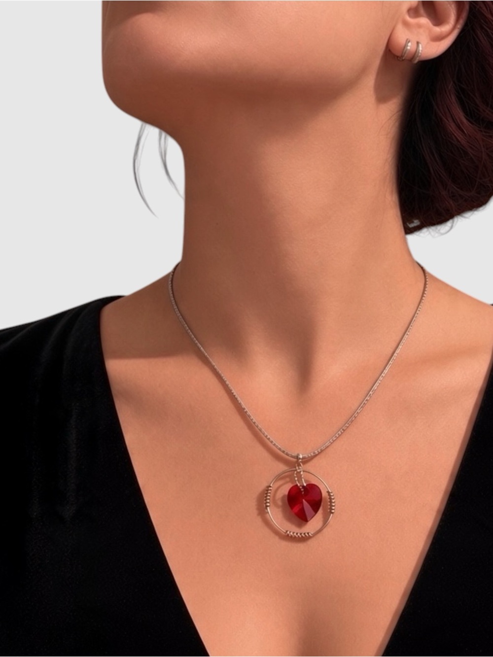 Hand Crafted Women’s Swarovski Heart Sterling Silver Necklace Red - Picture 2 of 6